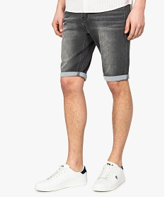 bermuda homme tres extensible avec cordon de serrage noir shorts en jean8533701_1