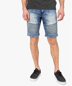 bermuda homme en jean avec surpiqures sur les cuisses bleu8534101_1