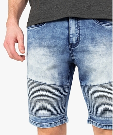bermuda homme en jean avec surpiqures sur les cuisses bleu shorts en jean8534101_2