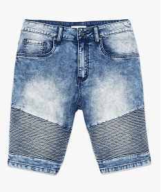 bermuda homme en jean avec surpiqures sur les cuisses bleu shorts en jean8534101_4