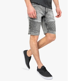 GEMO Bermuda homme en jean avec surpiqûres sur les cuisses Gris