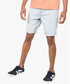 bermuda homme en jean a taille elastiquee bleu shorts en jean8534401_1