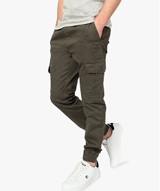 pantalon homme battle a taille elastiquee et surpiqures vert pantalons de costume8536801_1