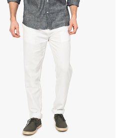 pantalon homme straight en lin melange a taille elastiquee blanc8537001_1