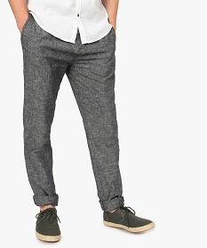 GEMO Pantalon homme straight en lin mélangé à taille élastiquée Gris