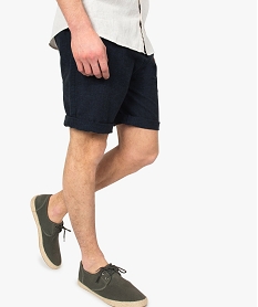 bermuda homme en lin melange a taille elastiquee bleu shorts et bermudas8537801_1