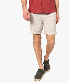 bermuda homme en lin melange a taille elastiquee brun shorts et bermudas8538001_1