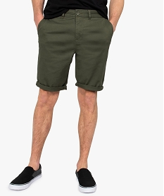 GEMO Bermuda homme en toile extensible 5 poches coupe chino Vert