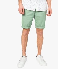 GEMO Bermuda homme en toile extensible 5 poches coupe chino Vert