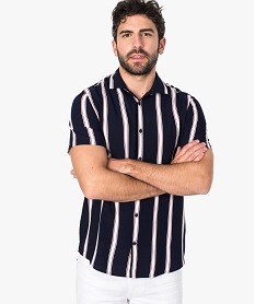 GEMO Chemise homme fluide à manches courtes et rayures multicolores Imprimé