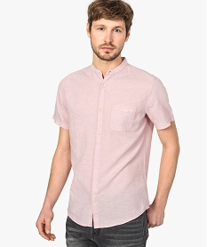 GEMO Chemise homme en lin à manches courtes et col mao Rose