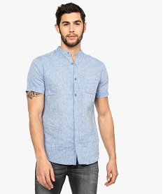 chemise homme en lin a manches courtes et col mao bleu8541101_1