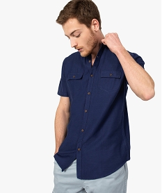 GEMO Chemise homme à manches courtes et col rond Bleu