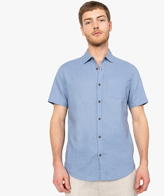 GEMO Chemise homme en lin à manches courtes et boutons contrastants Bleu