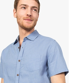 chemise homme en lin a manches courtes et boutons contrastants bleu8541601_2