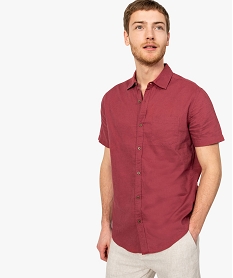 GEMO Chemise homme en lin à manches courtes et boutons contrastants Rouge