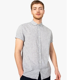 GEMO Chemise homme en lin à manches courtes Gris