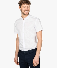 GEMO Chemise homme slim fit à manches courtes et double col fantaisie Blanc