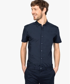 GEMO Chemise homme slim fit à manches courtes et double col fantaisie Bleu