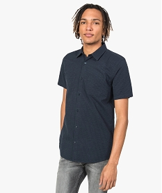 GEMO Chemise homme à manches courtes en coton gaufré Bleu