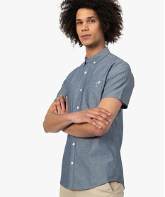 GEMO Chemise homme à manches courtes en chambray avec broderie Bleu