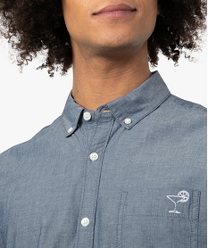 chemise homme a manches courtes en chambray avec broderie bleu chemise manches courtes8543601_2