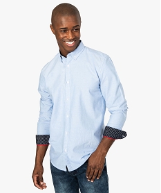 GEMO Chemise homme coupe slim en chambray et col boutonné Bleu