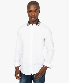 GEMO Chemise homme avec col polo tricolore Blanc