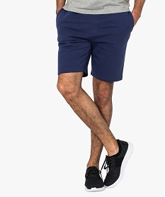 GEMO Bermuda homme en molleton doux uni Bleu