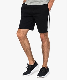 GEMO Bermuda homme en molleton à bandes latérales contrastantes noir standard