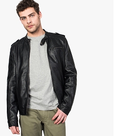 GEMO Blouson homme zippé style motard Noir