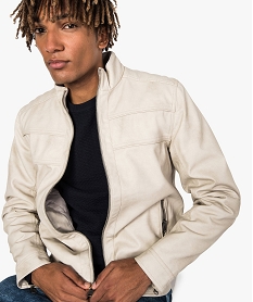 GEMO Blouson homme zippé style motard imitation cuir Beige