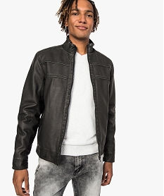 GEMO Blouson homme zippé style motard imitation cuir Gris