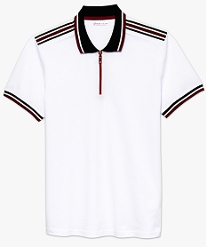 polo homme en maille piquee a rayures et fermeture zippee blanc polos8550101_4