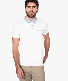 polo homme en jersey a manches courtes et col en chambray blanc polos8550701_1