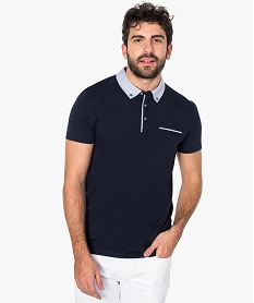 GEMO Polo homme en jersey à manches courtes et col en chambray Bleu