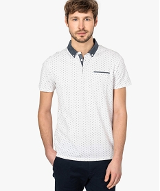 polo homme a motifs pois et col chemise contrastant imprime8551401_1