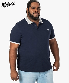 GEMO Polo homme en coton bio avec col contrastant Bleu