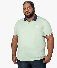 GEMO Polo homme en coton bio avec col contrastant Vert