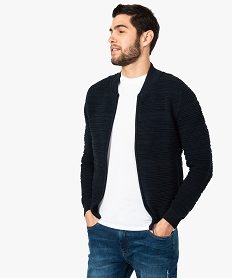 GEMO Gilet homme à côtes fermeture zippée devant Bleu