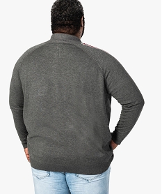 pull zippe pour homme avec bandes tricolores sur les manches gris8553101_3