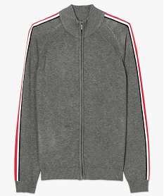 pull zippe pour homme avec bandes tricolores sur les manches gris8553101_4