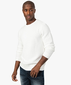 GEMO Pull homme en maille fantaisie à col rond Blanc