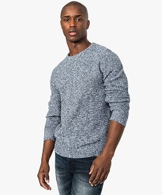 pull homme en maille fantaisie a col rond bleu8553301_1