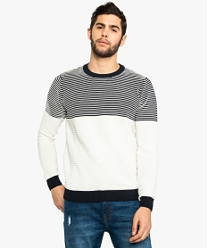 pull homme a rayures contrastantes et en relief blanc8553401_1