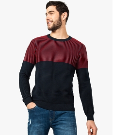 pull homme a rayures contrastantes et en relief bleu8553501_1