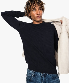 GEMO Pull homme avec maille fantaisie devant Bleu