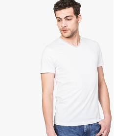 GEMO Tee-shirt homme slim à manches courtes et col V Blanc