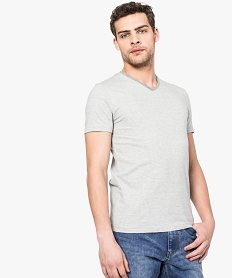 GEMO Tee-shirt homme slim à manches courtes et col V Gris