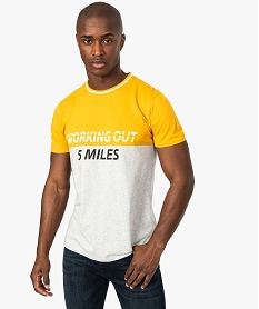 GEMO Tee-shirt homme bicolore dos long et arrondi Jaune